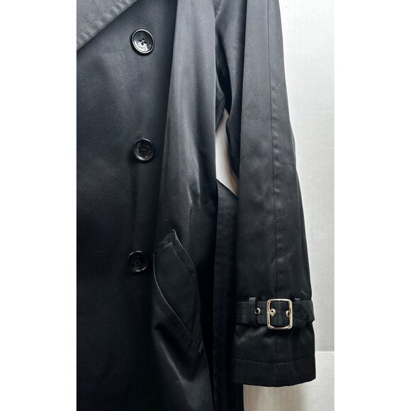 Context Trench Coat Womens M Belted Double Breasted Floral Lining Blk Retro Chic - Picture 9 of 13